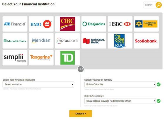 e-Transfers screenshot of the Financial