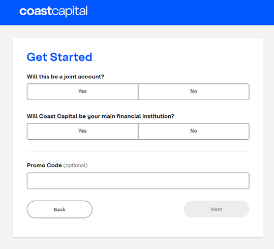 Screenshot of account application form with promo code field